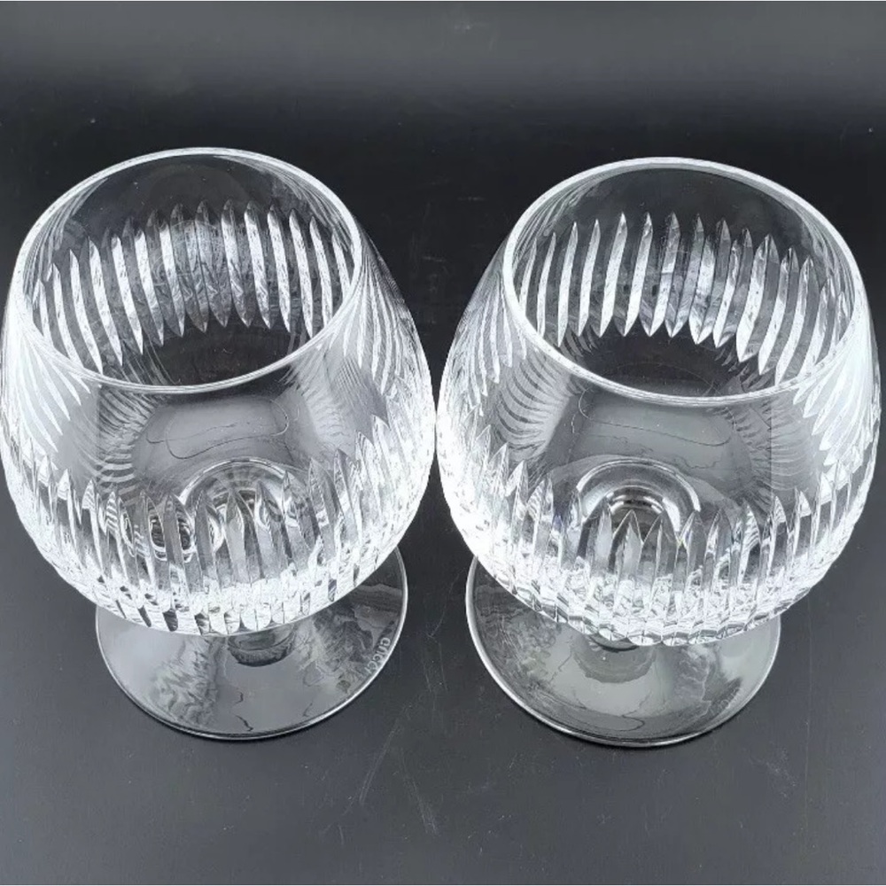 VINTAGE AUTHENTIC GUCCI Set Of 2 Vertical Cut Crystal Brandy Snifters Glasses - Picture 2 of 6